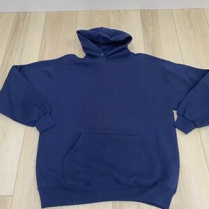 Vintage Jerzees Super Sweats Blue Blank Hoodie Sweatshirt Size XL Made In USA